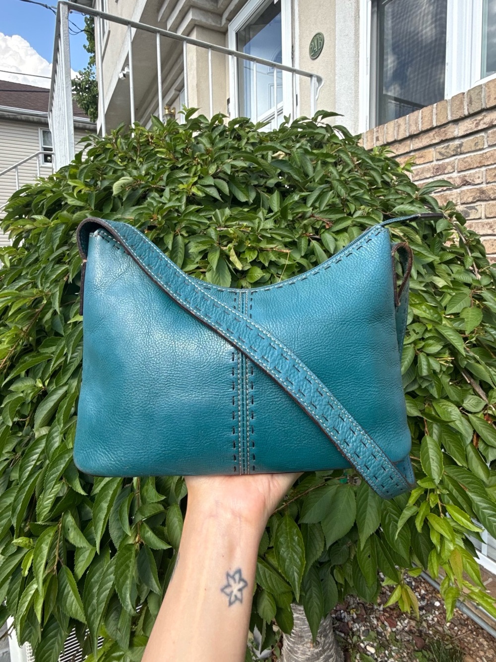Vintage Fossil Teal Blue Leather Shoulder Bag Y2K Boho Purse